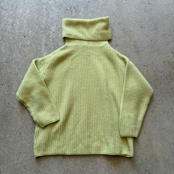 Women's Vintage Saks Fifth Avenue Cashmere Green Yellow Ribbed Knit Sweater Sz M - Picture 1 of 9